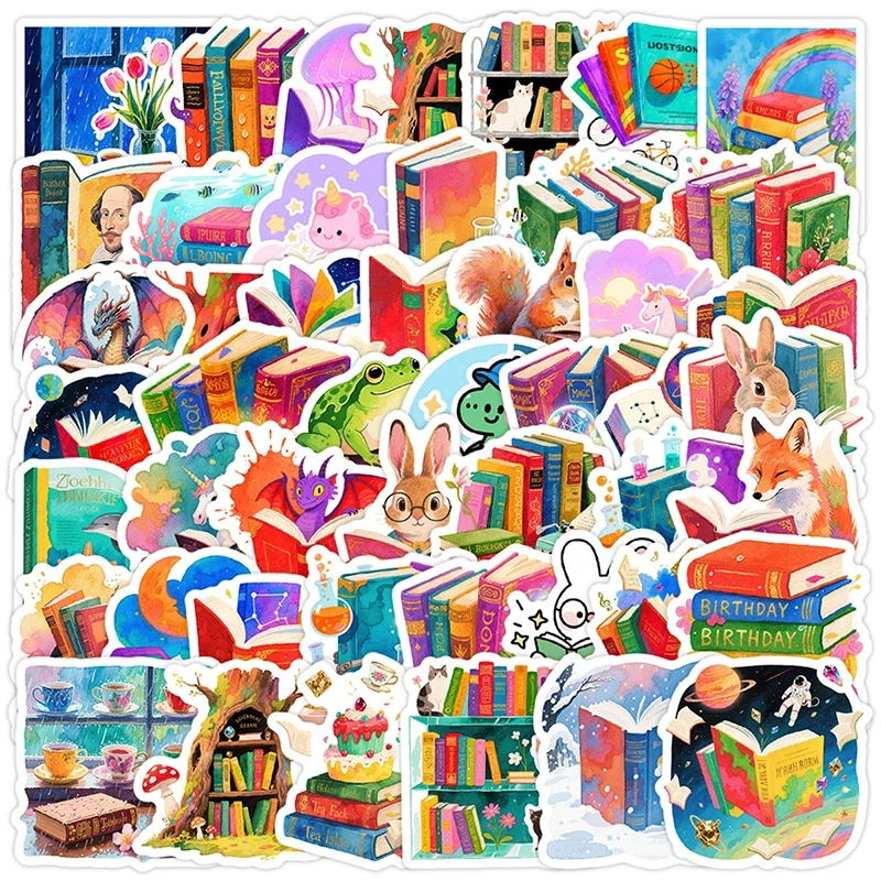 50PCS Reading Books Stickers Phone Case Guitar Notebook Luggage Diary Stationery Water Cup Waterproof Graffiti Aesthetic Decals