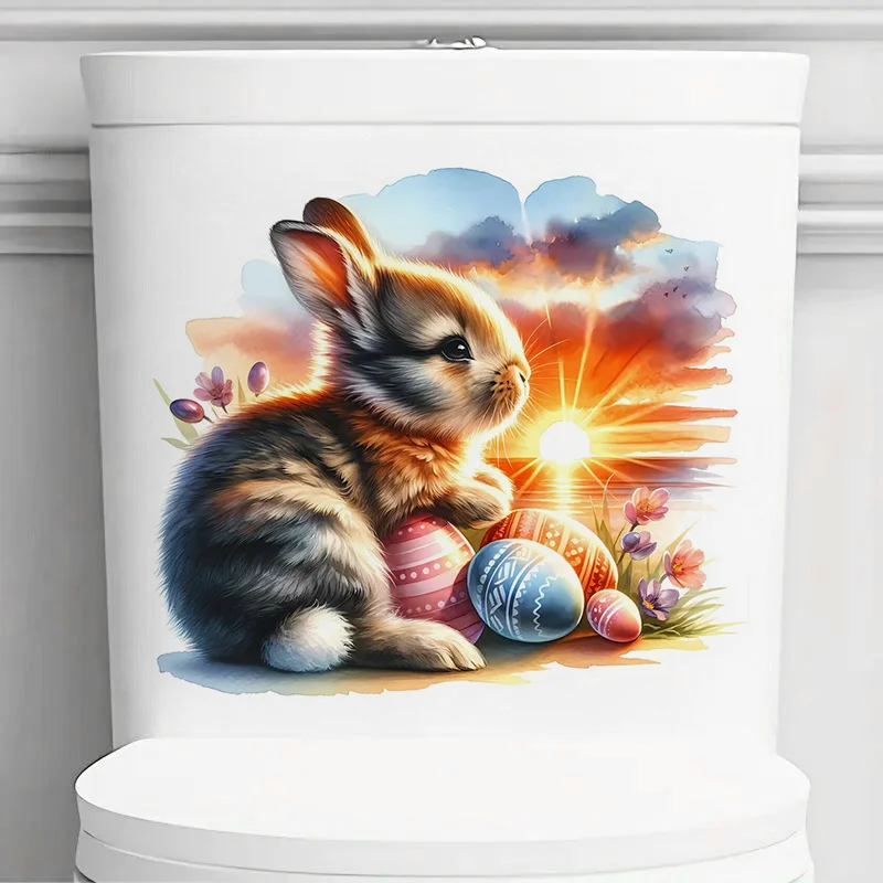 

90612#Bunny and Sunset Self-Adhesive Wall Sticker, Durable Material, Perfect for Home Wall Decor, Aesthetic Room Decoration