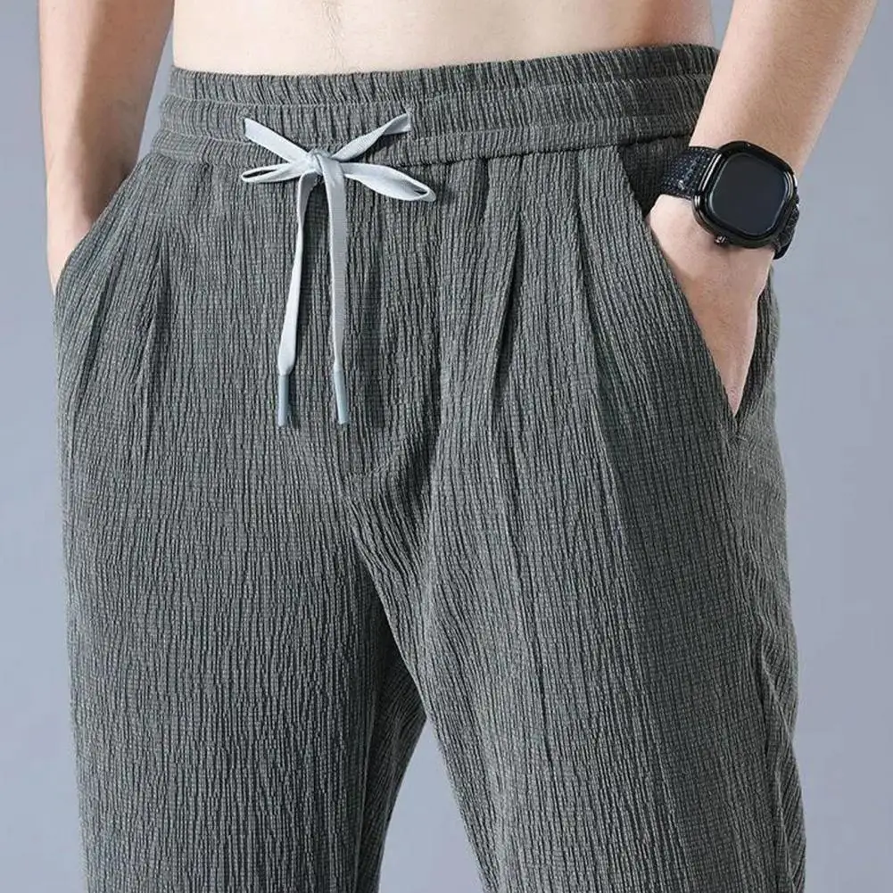 

Summer Sweatpants Breathable Summer Ice Silk Sweatpants Loose Wide Leg Joggers with Drawstring Waist Pockets Ninth for Sports