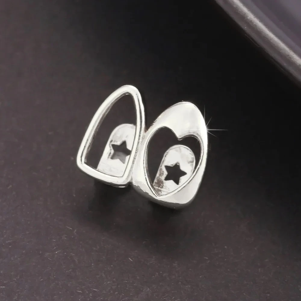 2pcs Set Hip-hop Gold Color Hollowed Hearts Zircon Inlay Stainless Steel Dental Grills for Women Men Teeth Jewelry Accessories image 3