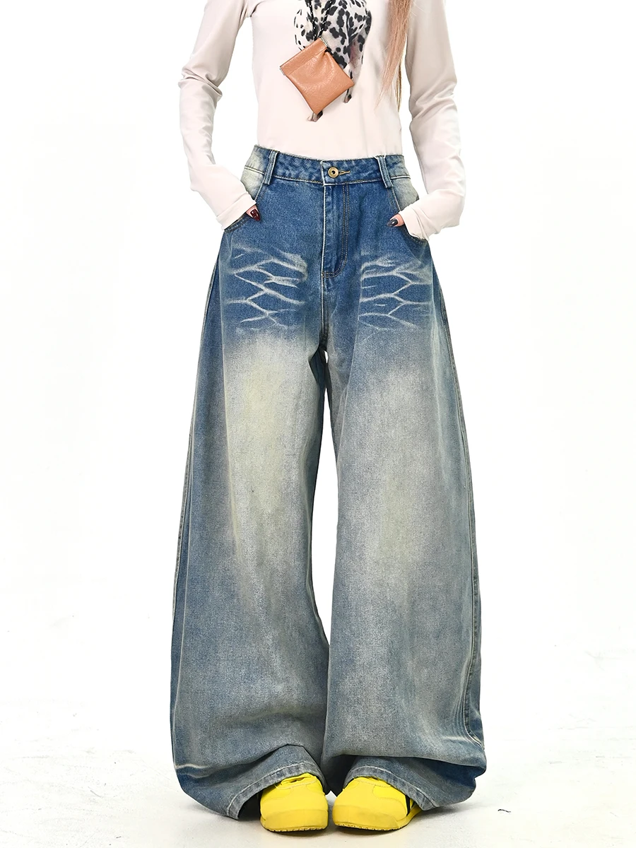 

Waed Denim Jeans Women's Loose Wide Leg Floor-Length Pants Korean Sle Spring 2026 New Arrival Comfortable l Waist