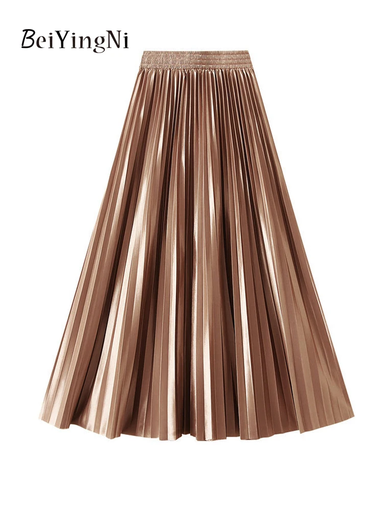 Beiyingni Spódnica damska z wysoką talią Casual Vintage Solidne długie plisowane spódnice Maxi Lady 20 kolorów Moda Prosta Saia Mujer Faldas