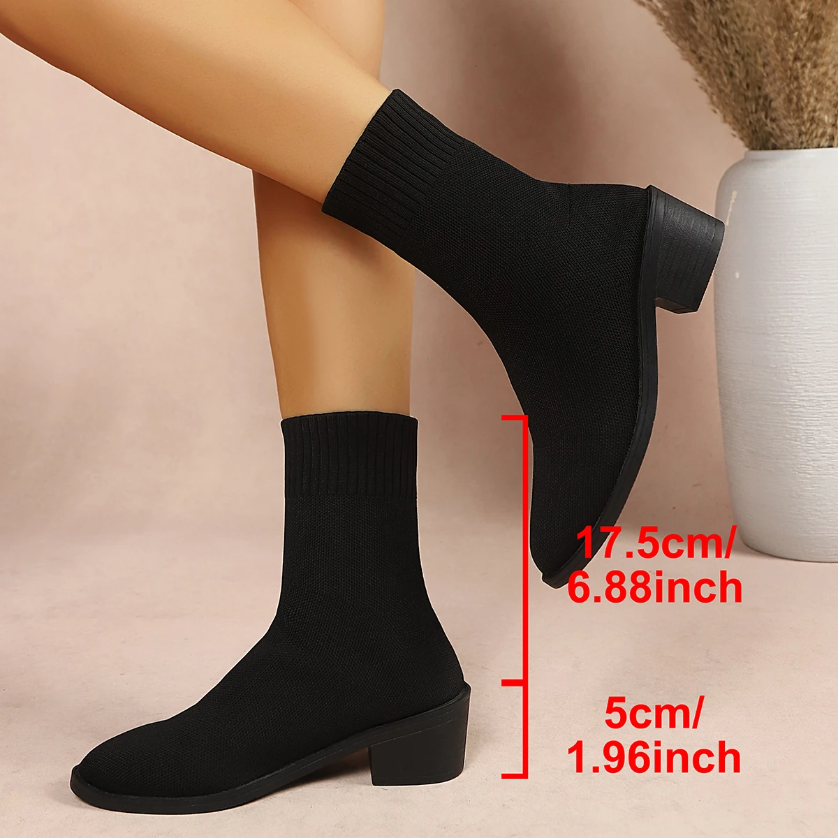 Sexy Pointed Toe Thick High Heel Sock Boots Women 2026 Winter Colorful Elastic Knitted Designer Ankle Boots Woman Short Booties
