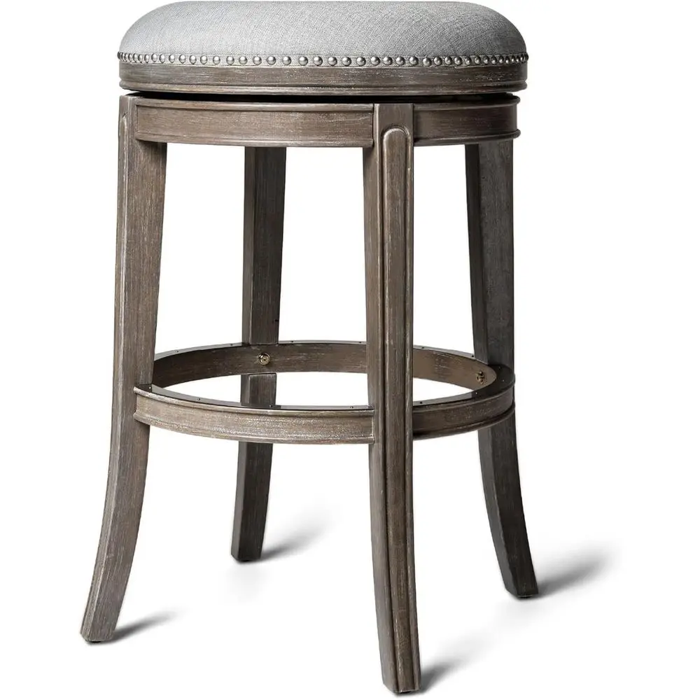 

Барный стул BacklBar, 31 дюйм, вращающийся, с подставкой для ног, серый, из массива дерева и серой ткани, идеально подходит для баров, пабов и высоких кухонных зон.