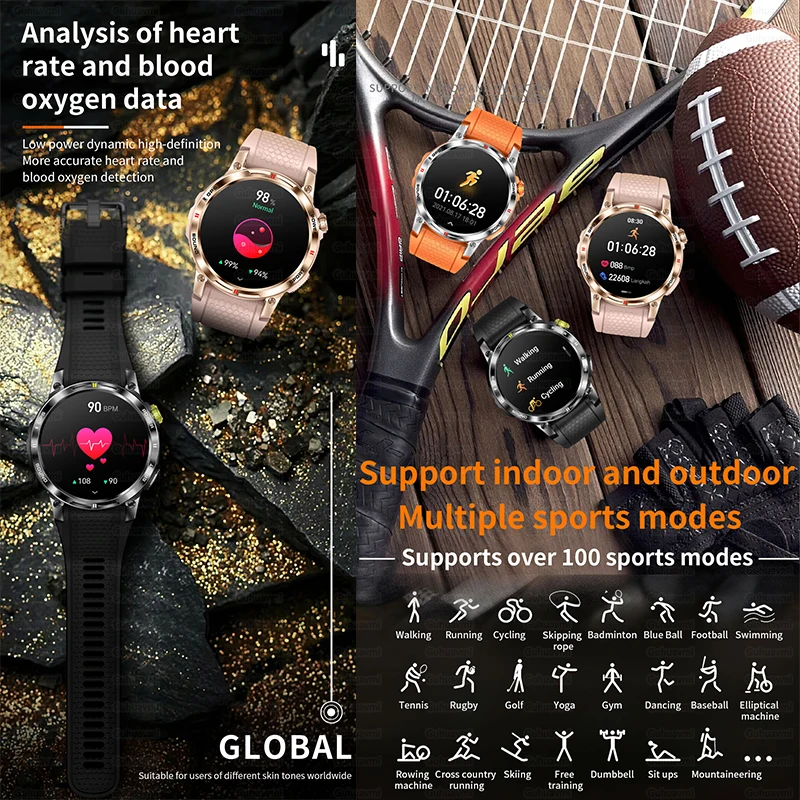 2025 New GPS Compass Outdoor Sports Smart Watch Adult AMOLED Screen Waterproof Swimming Bluetooth Call Smartwatch For Men Women