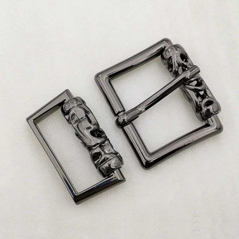 2parts/set Solid Flower embossed Men\'s punk Belt Metal Alloy Head Buckle  Leather Crafts Jeans Straps DIY Accessories