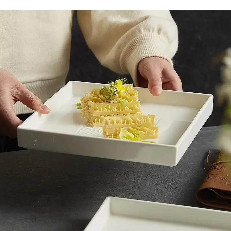 Ceramic Square Dinner Plate Solid Color Sushi Dessert Dish Snack Pasta Plates Restaurant Specialty Tableware