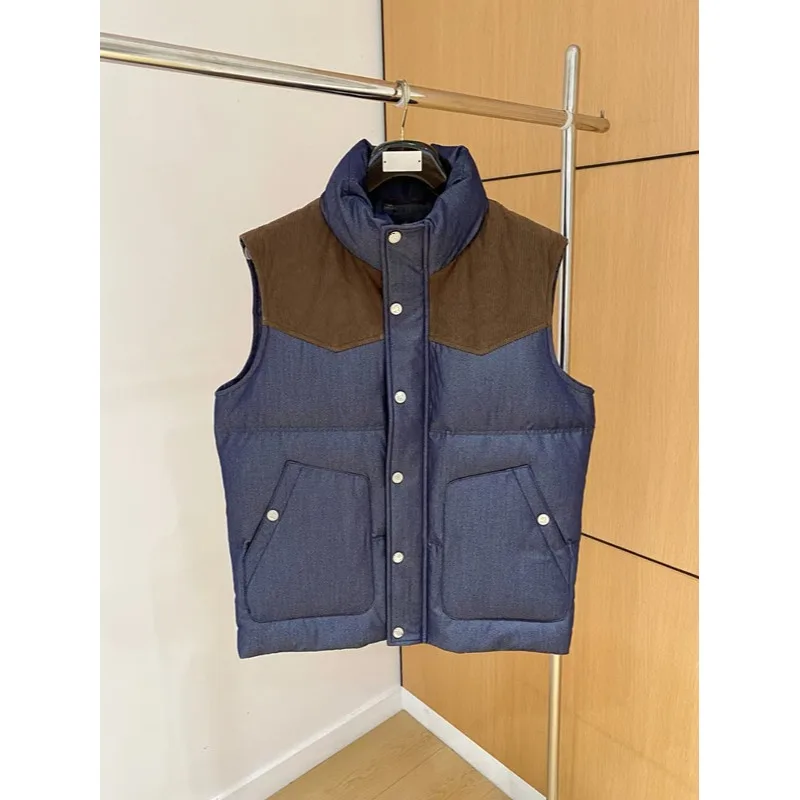 26FW Italian Style Luxury Men's Button- and Zipper-Open Double-Closure Stand-Up Pullover Down Jacket