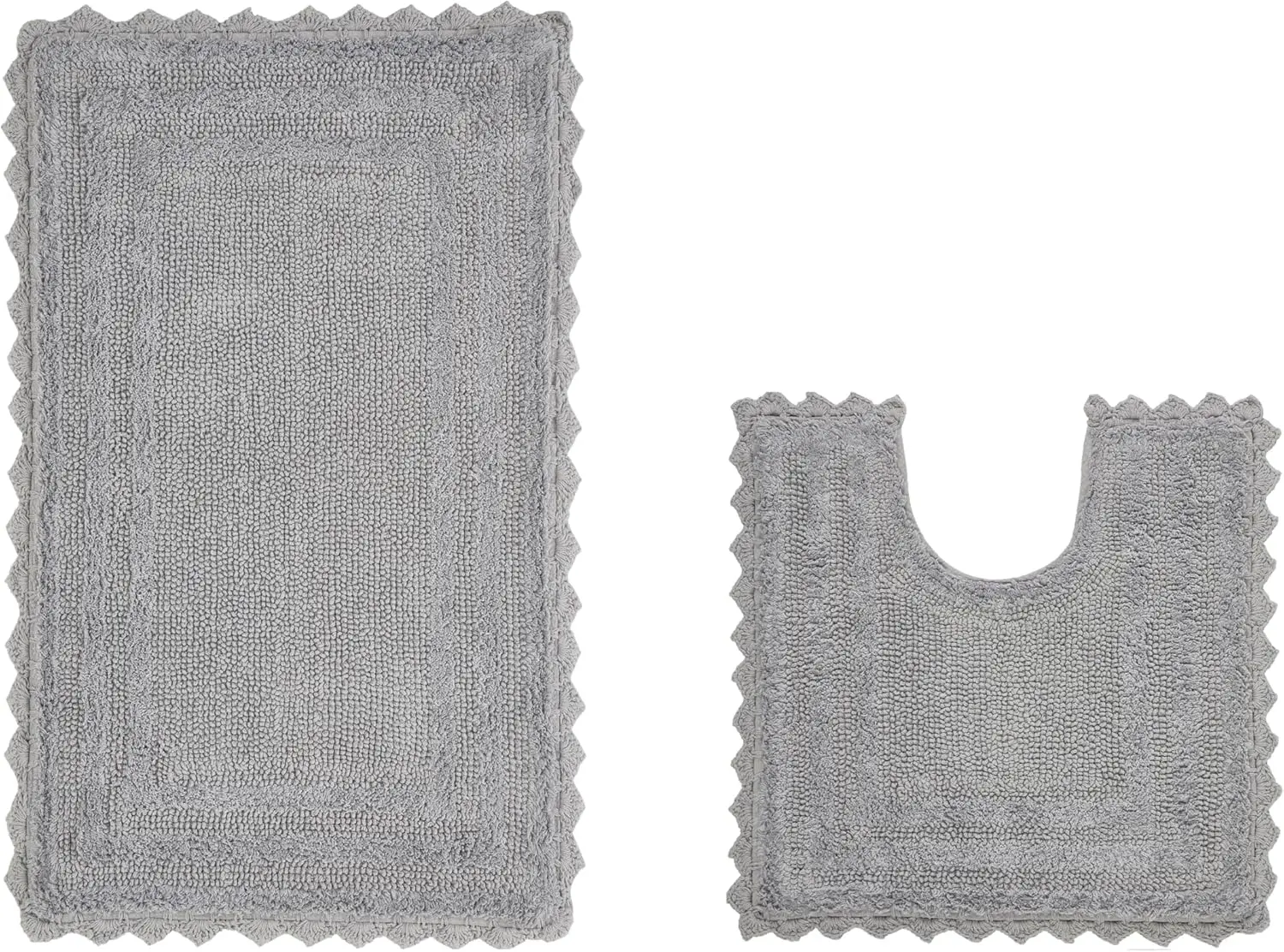 

U Shaped Bath Mat 2 Piece Set Soft Cotton Crochet Toilet Rug Water Absorbent Washable Reversible for Bathroom Floor Decor