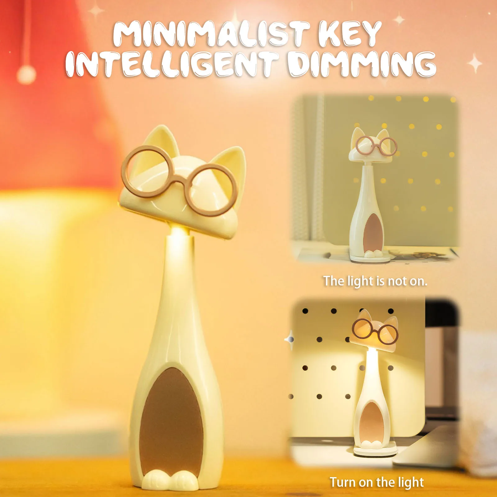 LED Desk Lamp Rechargeable Cute Desk Lamp Portable Cat Night Light for College Dorm Bedroom Reading