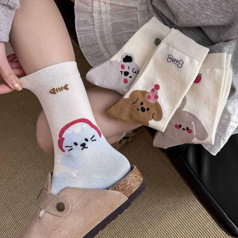 الجوارب النسائية الكورية Kawaii الكرتون لطيف مضحك العصرية تنوعا منتصف جوارب أنبوبية مريحة عالية الجودة جوارب قطنية لفتاة #2