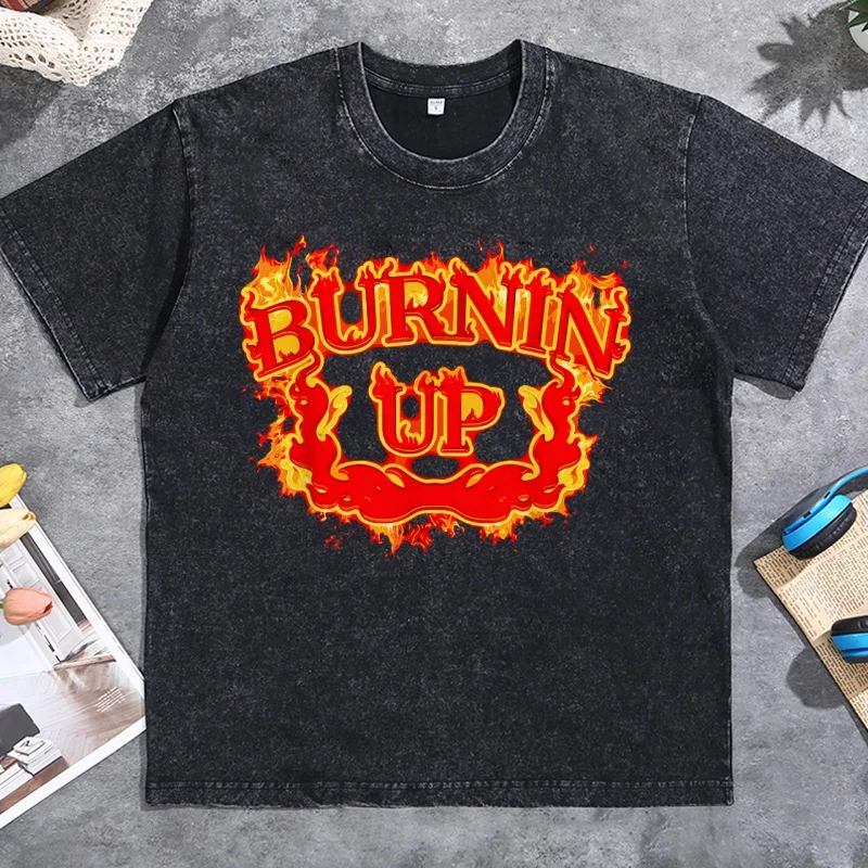 Burning Up T Shirt JB Fire Crest Graphic T Shirts Cotton Short Sleeve Round Neck Printed Tshirt Y2k Clothes Hip Hop Streetwear