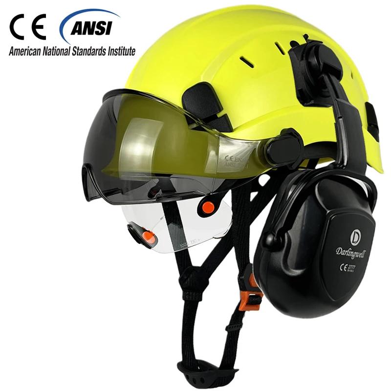 CE Construction Safety Helmet With Visor Built In Goggle Earmuffs For Engineer Hard Hat ANSI Industrial Work Cap Head Protection