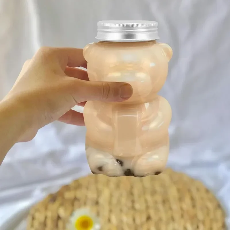 1-10PCS 500ml Portable Cartoon Bear Transparent  Bottles Cute Takeout Drink Containers for Bubble Tea Juice Party Supplies
