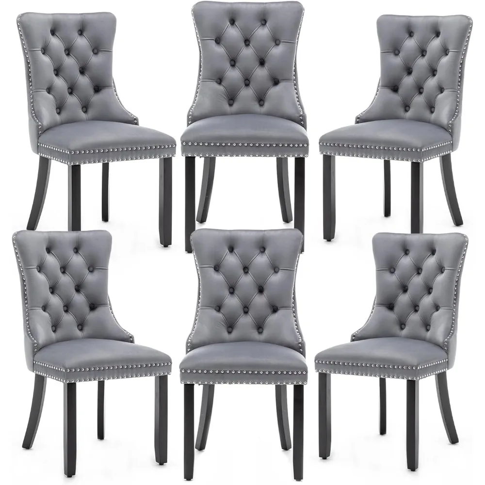 

Velvet Dining Chairs Set of 6,Upholstered Dining Chairs with Ring Pull Trim and Button Back,Modern Seating for Kitchen, Bedroom