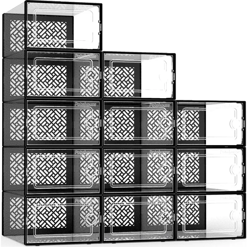 Shoe Storage Box Upgraded X-Large 12 Pack Shoe Box Stackable Clear Door Fit US Size Men's 11 Women's 12