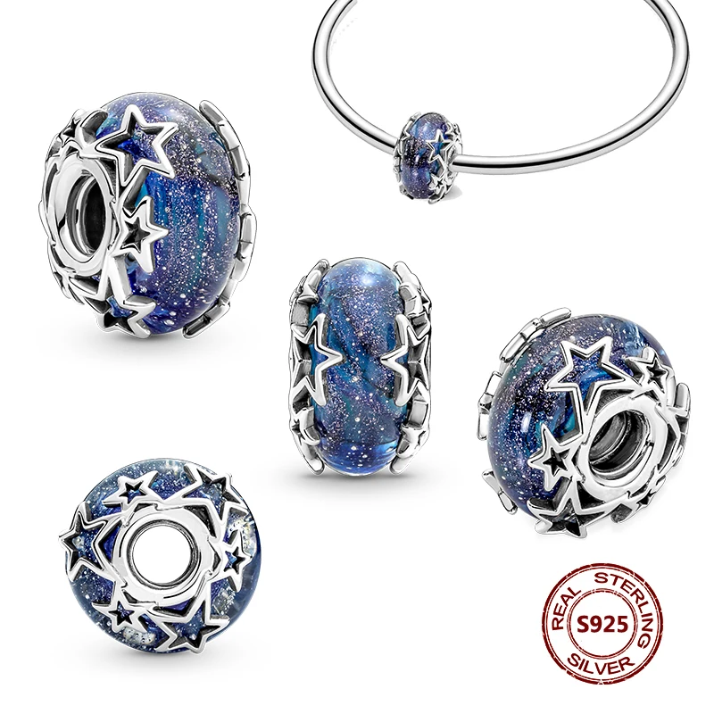 PAMELA 925 Sterling Silver Murano Glass Beads Blue Pink Purple Round Charm plata de ley 925 Original For DIY Bracelet Jewelry