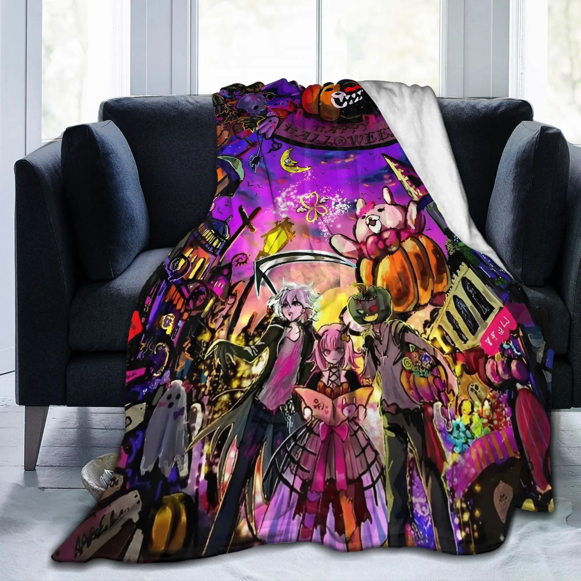 Danganronpa Game Anime Blankets Monokuma Nagito Flannel Throw Blankets Bedding Couch Decoration Lightweight Bedspreads Portable