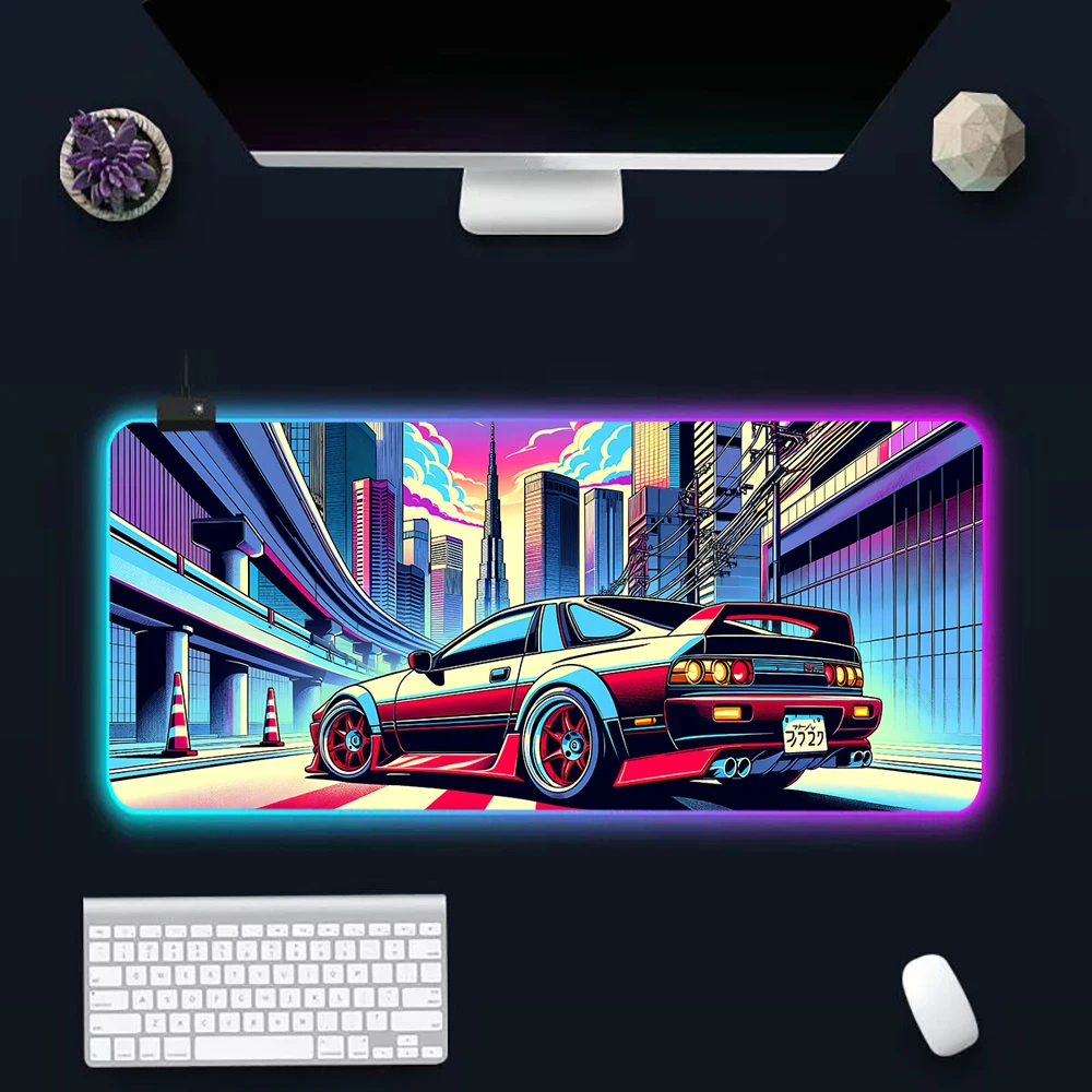RGB PC Gamer Teclado Mouse Pad, LED Glowing Mouse Mats, Rubber Gaming Computer Mausepad, JMDS Mousepad, Logotipo de carro esportivo de luxo