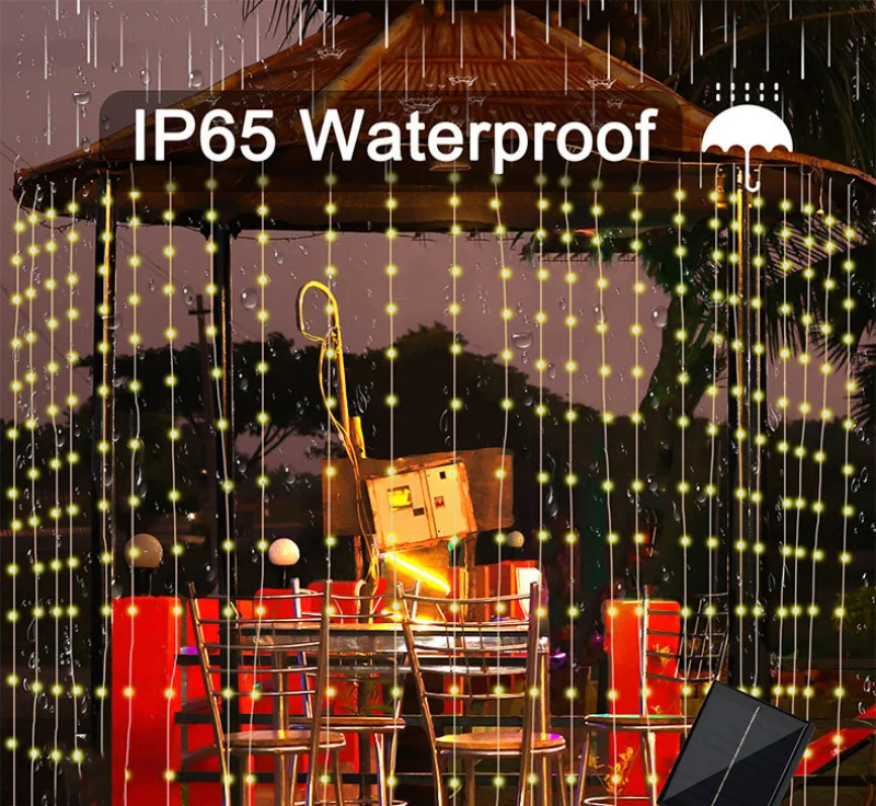 Solar LED Vorhang Licht Outdoor Girlande Solar Fee String Licht Pavillon Garten Party Urlaub Weihnachten Decor Kupfer Draht Lampen – Detail 2