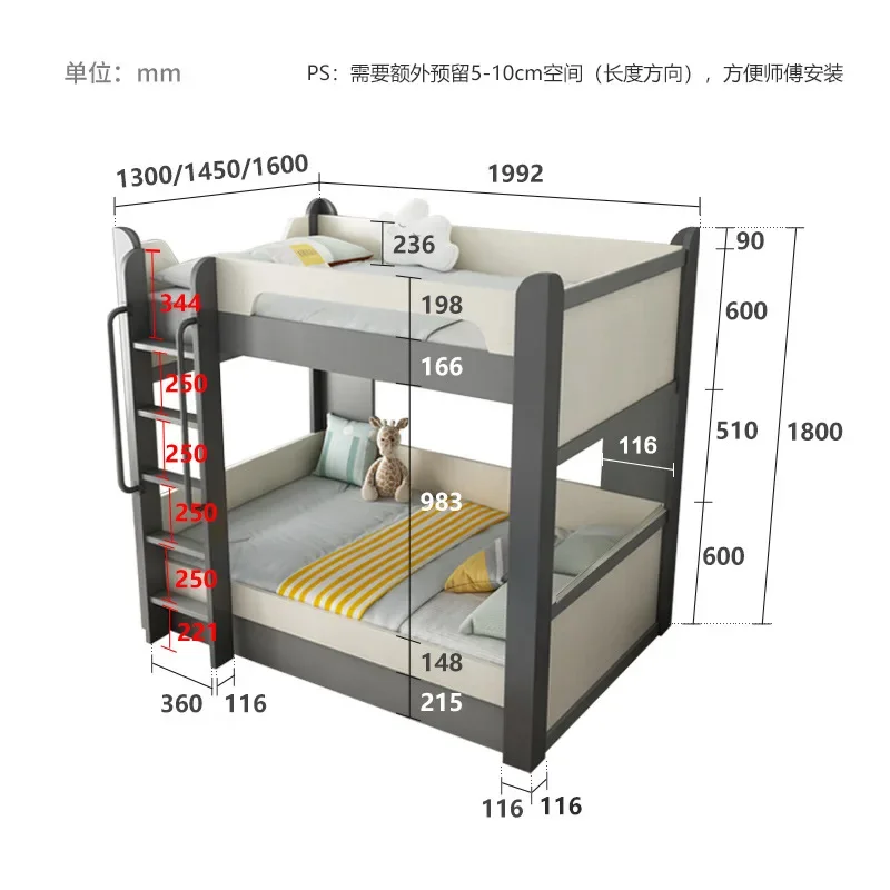 درج نزل خشبي لغرفة الأطفال مقاس منزل مزدوج للأطفال بإطار كوين خشبي متين سرير علوي للأطفال مع دولاب