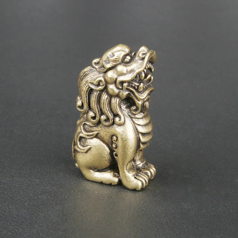 Solid Brass God Beast Lion Crafts Desktop Decoration Auspicious Beast Chaotian Roar Crafts Tea Ornaments Decoration Copper Ware