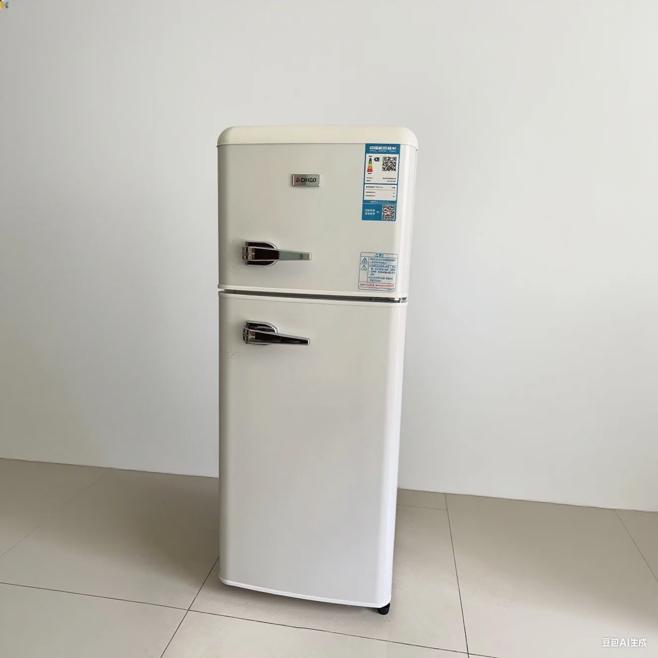 82L Double Door Refrigerator Retro Refrigerator Upright Freezer Bottom Refrigerator Top-freezer for Home Hotel Office Use