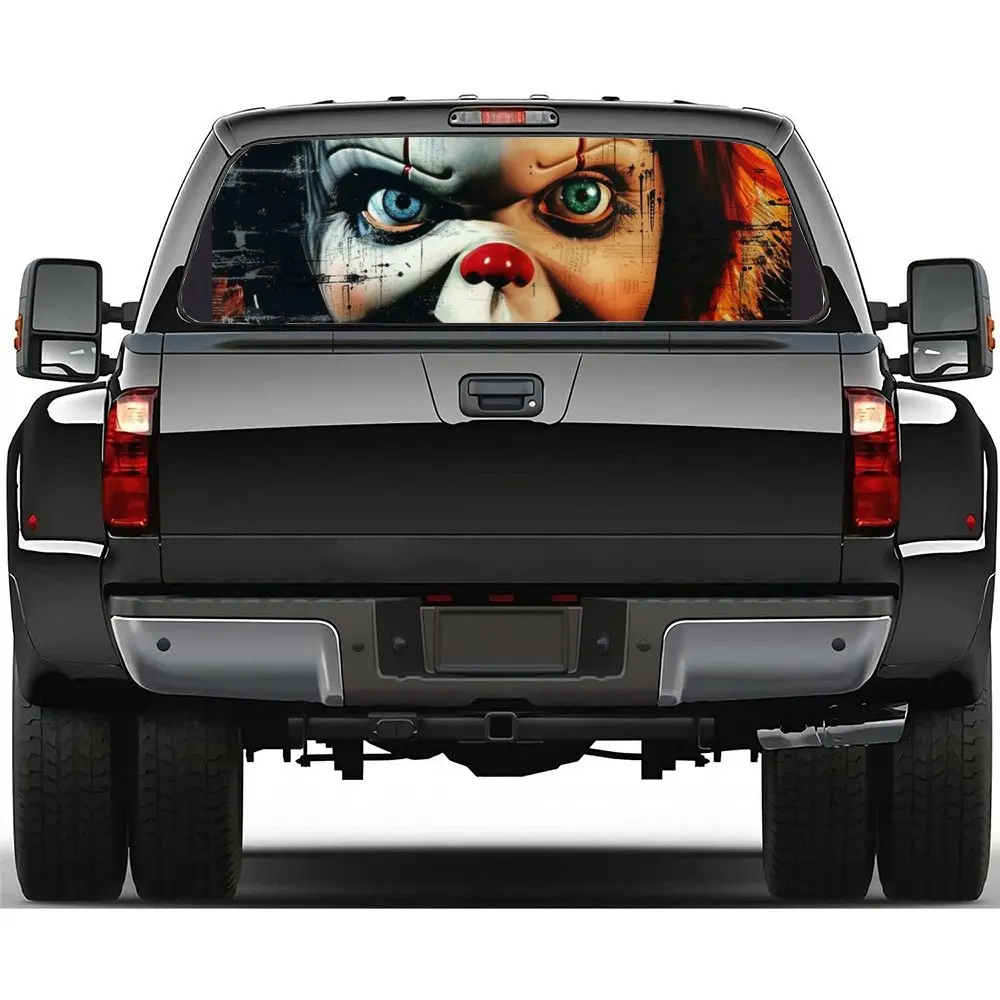 

Чаки со злым очарованием, наклейка на заднее лобовое стекло автомобиля, окно грузовика, прозрачная перфорированная виниловая наклейка на заднее окно, украшение, подарок