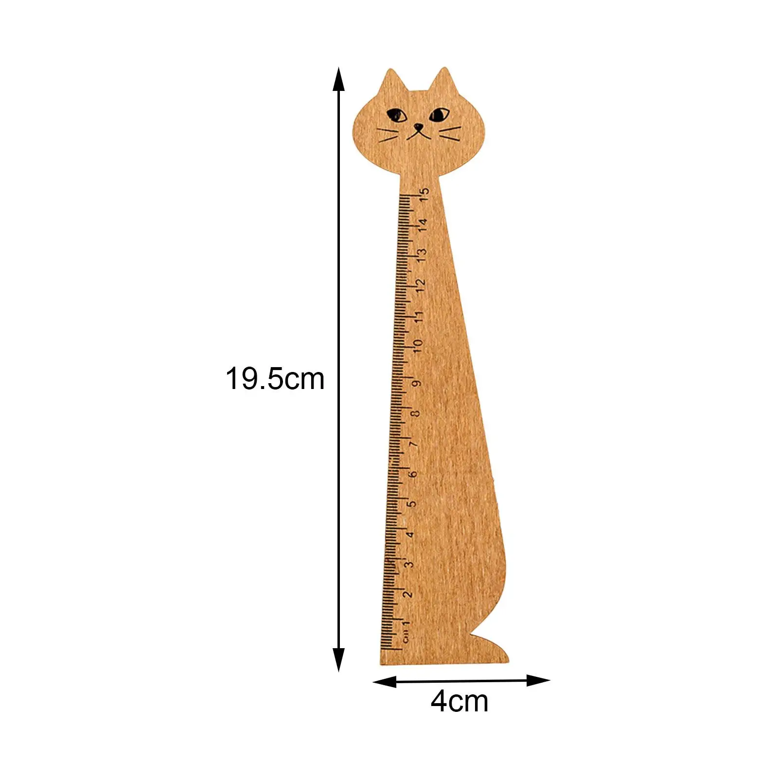 Cute Cat Shaped Wood Ruler 15cm Straight Measuring Stick Cartoon Stationery for School Office Teacher Reward