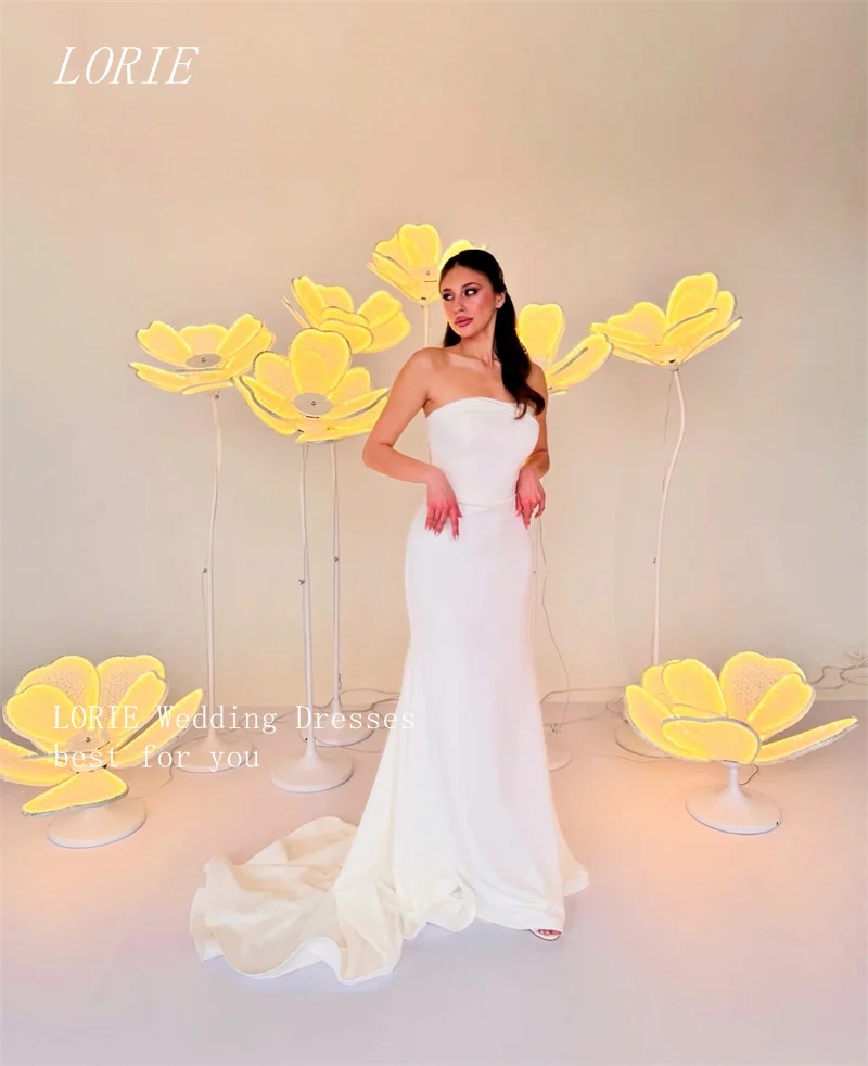 LORIE فستان زفاف كلاسيكي حورية البحر بدون أكمام فساتين زفاف بسيطة بدون حمالات فستان زفاف مخصص 2026