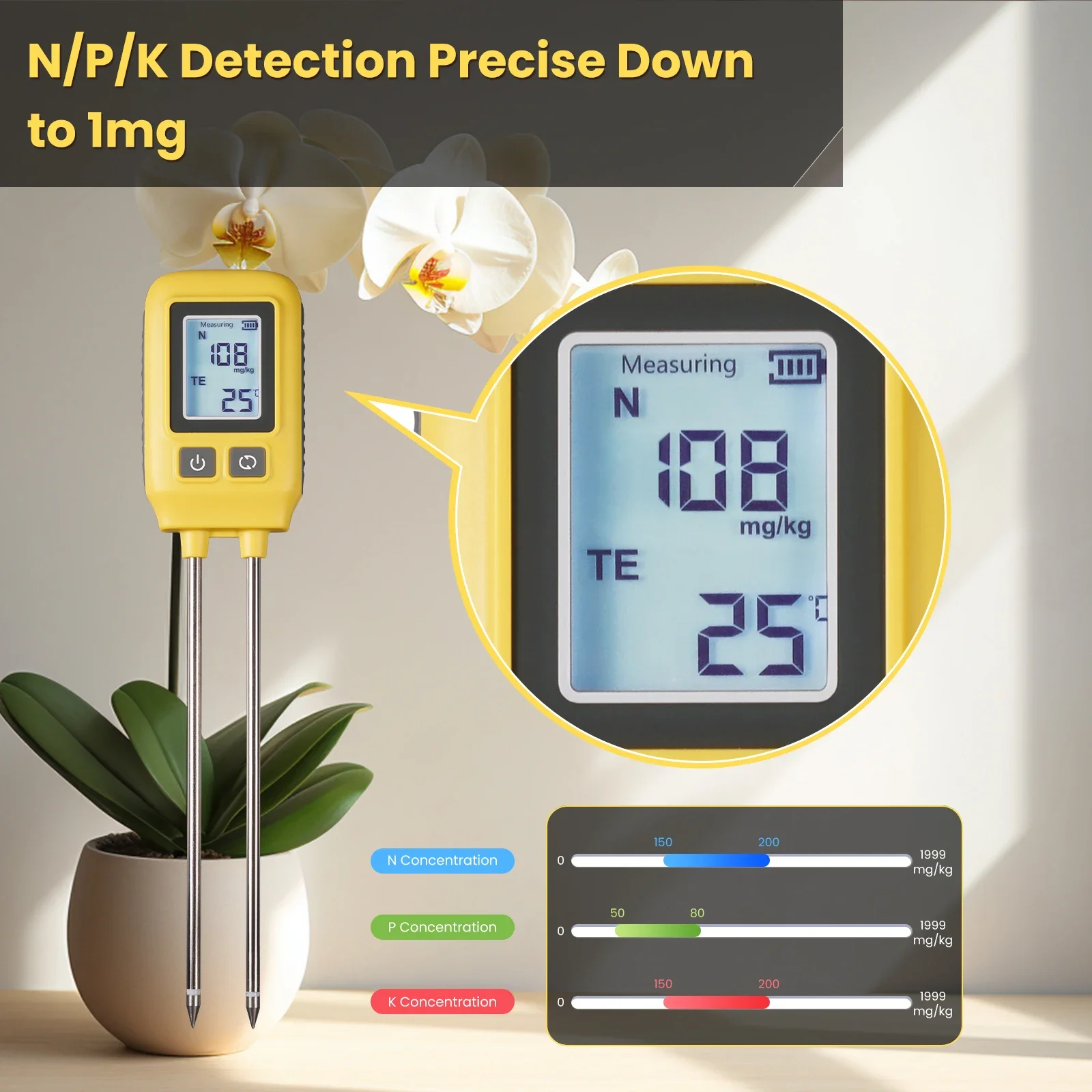 MOES Soil NPK Temperature Sensor Nitrogen Phosphorus Potassium Detector Nutrient Fertility Meter Tester Garden Farm Greenhouse