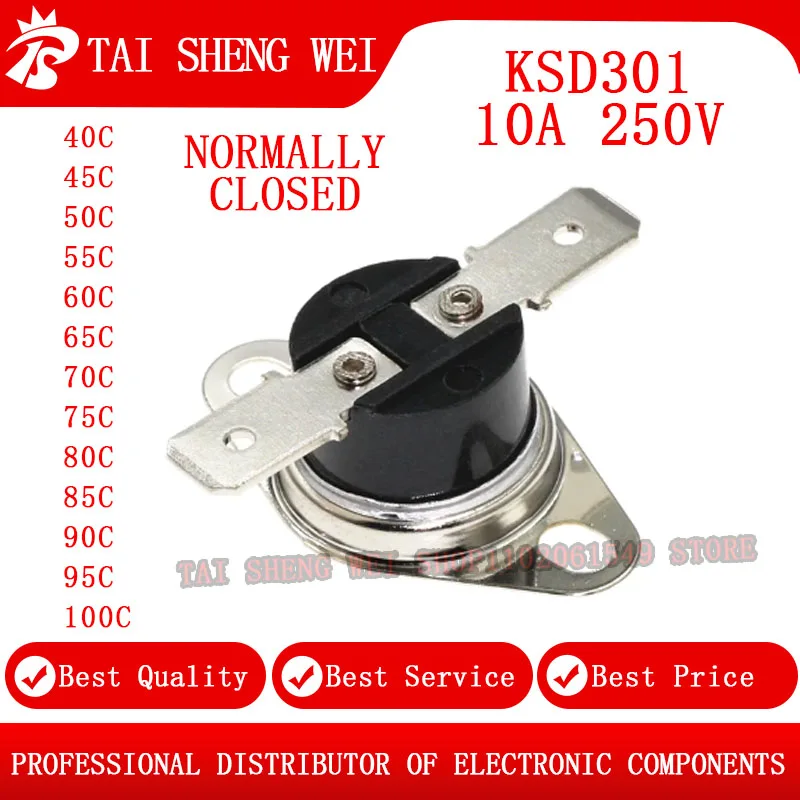 

Термостат KSD301, 10 А, 250 В, термоконтроль 40C, 45C, 50C, 55C, 60C, 65C, 70C, 75C, 80C, 85C, 90C, 95, 100C, нормально закрытый