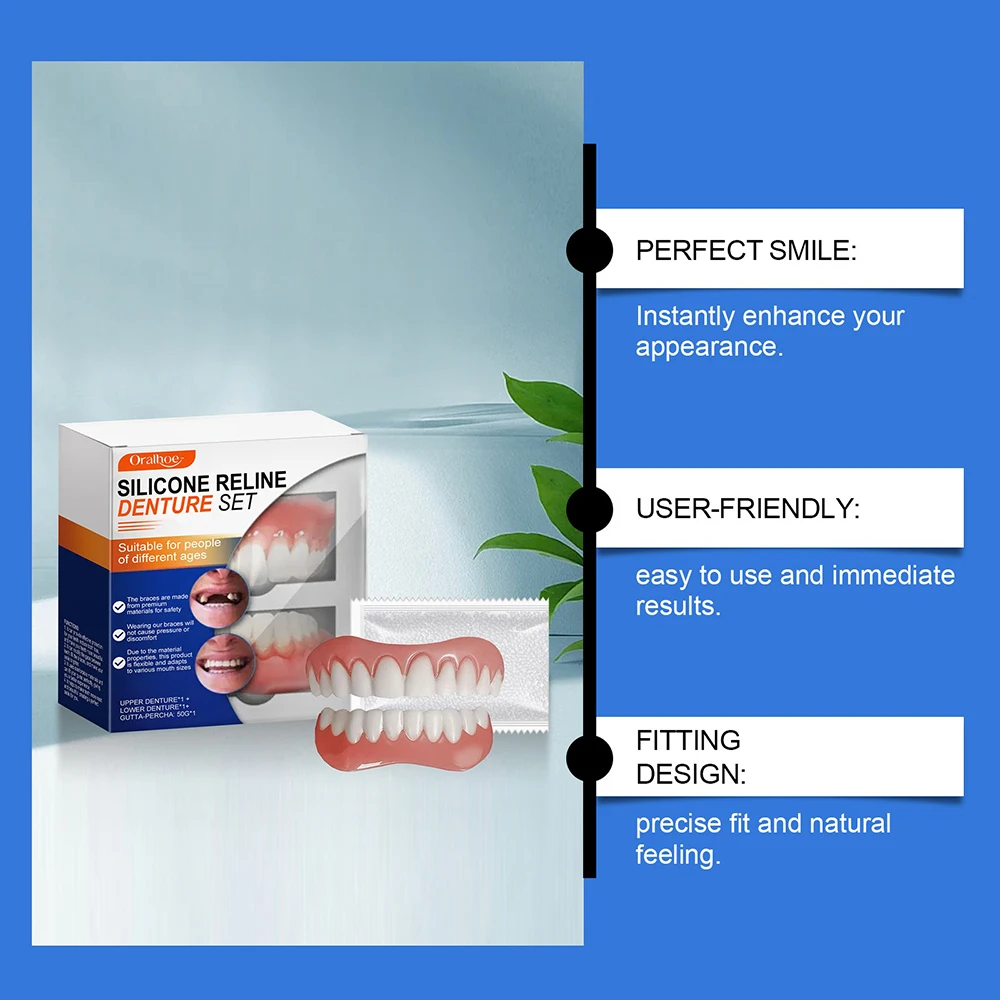

False Tooth Denture Artificial Teeth Silicone Reline Denture Set Dentist Tools Suitable for People of Different Ages