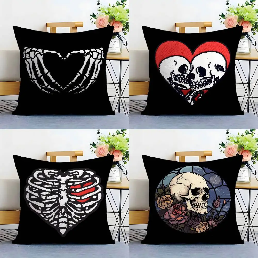40/45/50/60cm Cool Skull Heart Pillow Case Plush Fabric Soft Double Sided Print Sofa Cushion Cover Throw Pillow Covers