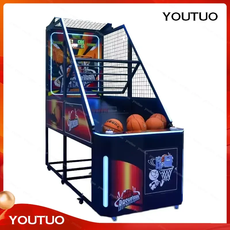 Indoor Arcade Coin Operated Shooting Machine Basketball Game with LED Light Strip Metal Acrylic Plastic Furniture Accessory