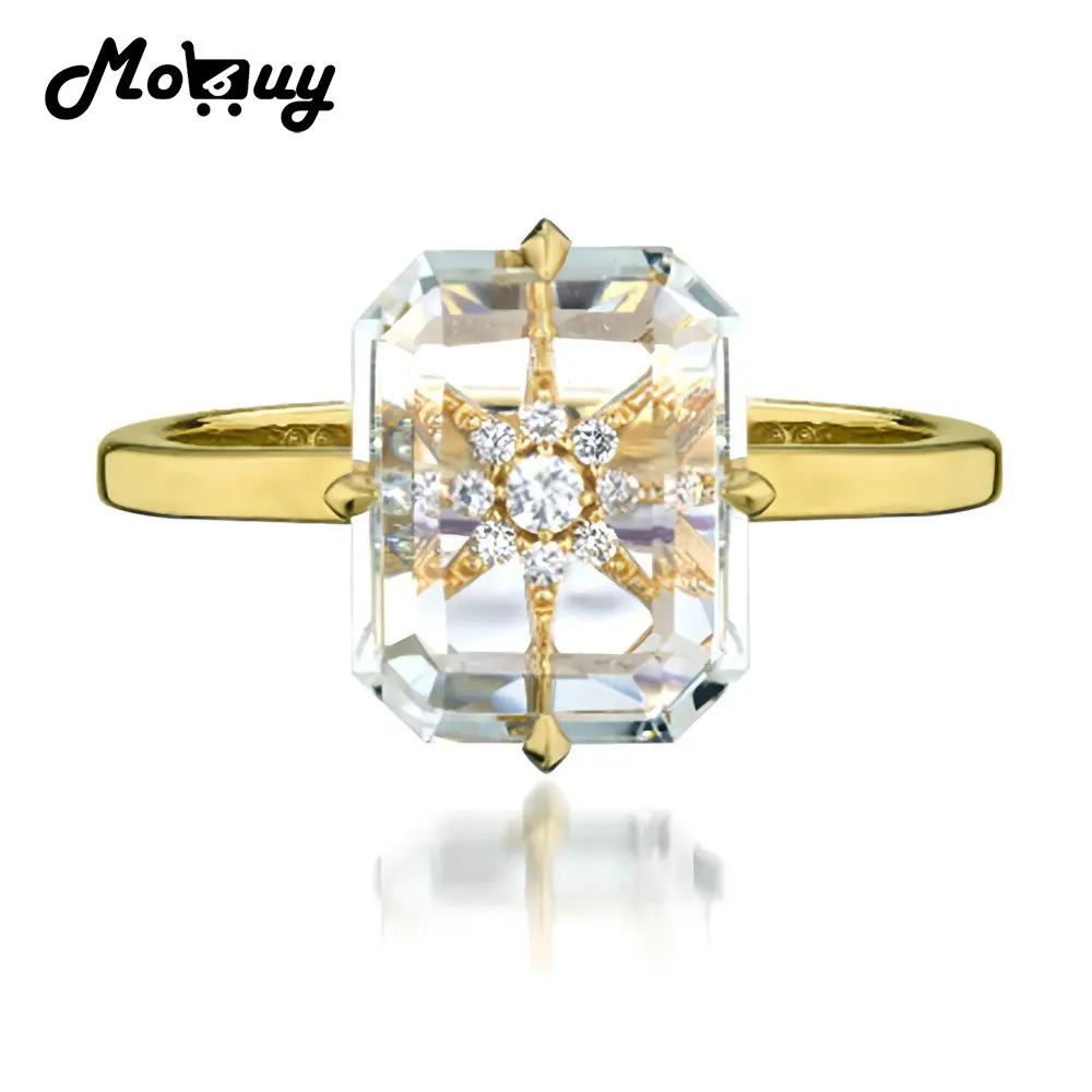 MOBUY الطبيعية لامعة الأبيض كريستال الهندسة الدائري للنساء بسيطة رائعة رومانسية ستار 925 الفضة الذهب فيرميل غرامة مجوهرات #1