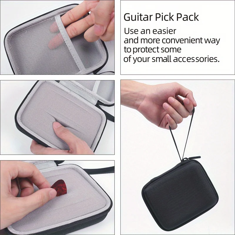 Portable Guitar Pick Holder Case Box with Pick Slot Black Yellow Guitar Capo Tuner Strings Storage Pouch Bag Guitarra Parts