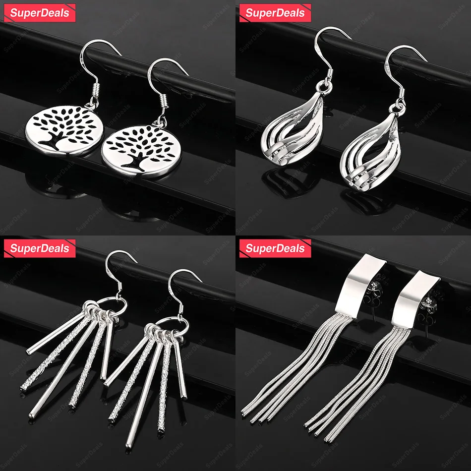 

SuperDeals 925 Sterling Silver Tassel Twisted Water Drop Cylindrical Tree Drop Earrings Women Beautiful Jewelry Christmas Party