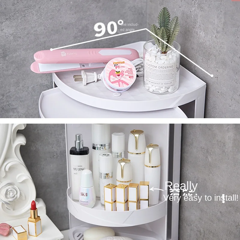 Rotating Storage Rack for Bathroom Accessories Multi-layer Bathroom Wall Mounted Storage Box, Non Perforated Corner Storage Rack