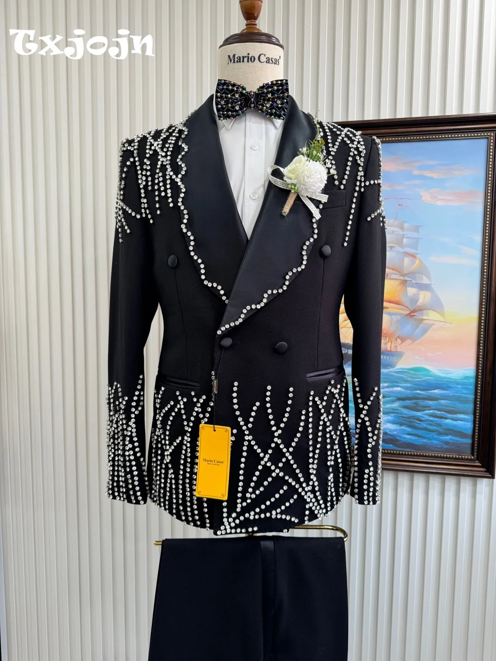 

Роскошный костюм из хрустальной ткани 2026 года: модный, для банкетов, свадеб, трендовый, для жениха, свидетеля, однобортный, мужской, из 2 предметов (пиджак и брюки)