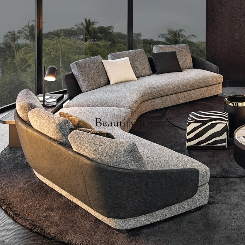 

12High-End Villa Arc-Shaped Corner Fabric Sofa Minimalist Italian Light Luxury Elegant Shaped