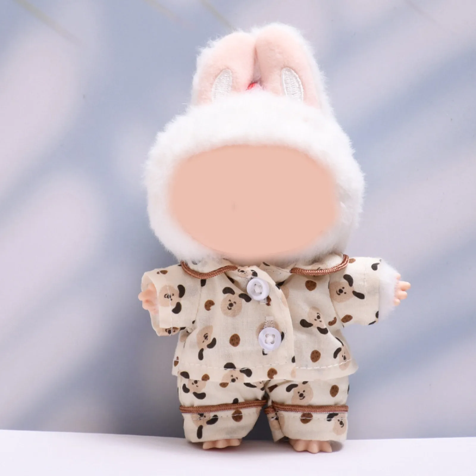 

17cm Kawaii Labubu Clothing Cartoon Dog Printed Pajama Set For Labubu Plush Doll Changing Clothes Diy Skirt Game Costume