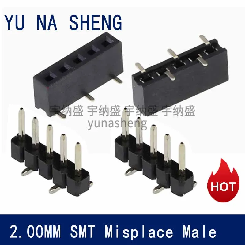 100pcs 2.0mm 2.0 Misplace SMT Male PH4.3 Female SMD 1x40 1*40P 40Pin  Pin Header Gold-plated  L4mm PCB  Strip Socket Connector