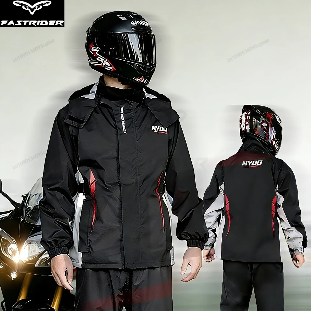 NYQD Motorcycle Raincoat for Men Thickened Plus Size Waterproof Full Body Split Raincoat Rain Pants Riding Gear