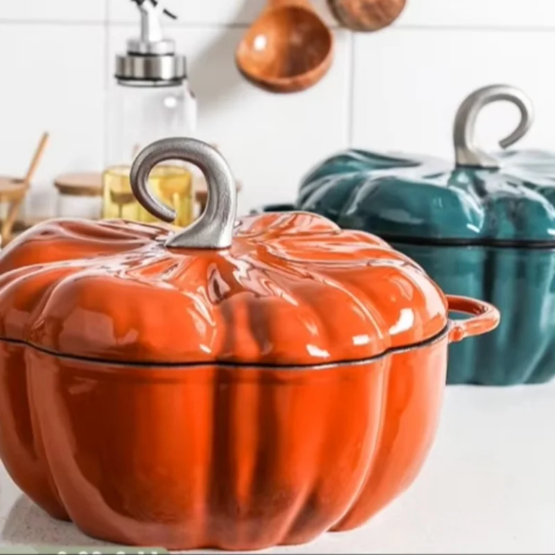Pumpkin Enameled Cast Iron 25cm Cookware Set, Mini Dutch Roasting Pan, Round Bottom Pot Set, Enameled Stew Pot, Soup Pot view 5
