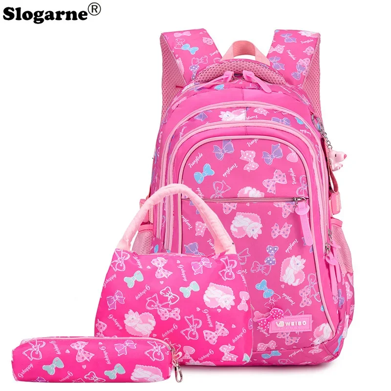 Mochilas escolares con estampado de lazo para niñas adolescentes, mochilas escolares impermeables de primaria, Mochila de princesa para estudiantes, 3 unids/set