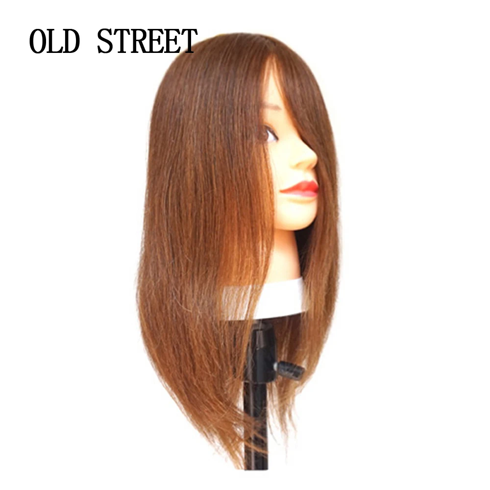 Mannequin Head Straight 100% Brown Human Hair Hairdresser Perm Bleaching Dye Haircuts Manikin Cosmetology Doll Head For Training