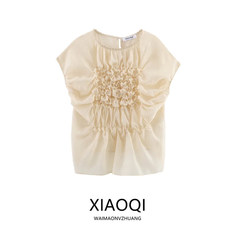 Primavera Estate 2025 Design da donna Senso Versatile decorazione floreale ricamata irt Top Taglio dritto Lunghezza regolare