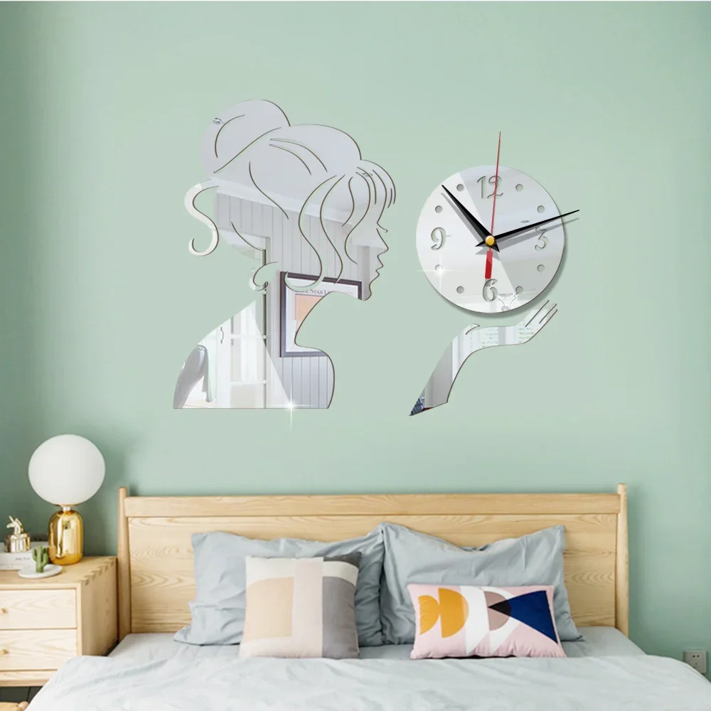 Acrylic Wall Clock Creative Mirror Mute Living Room Bedroom Sticker Personality Design Household Pointer Watch Home Decoration