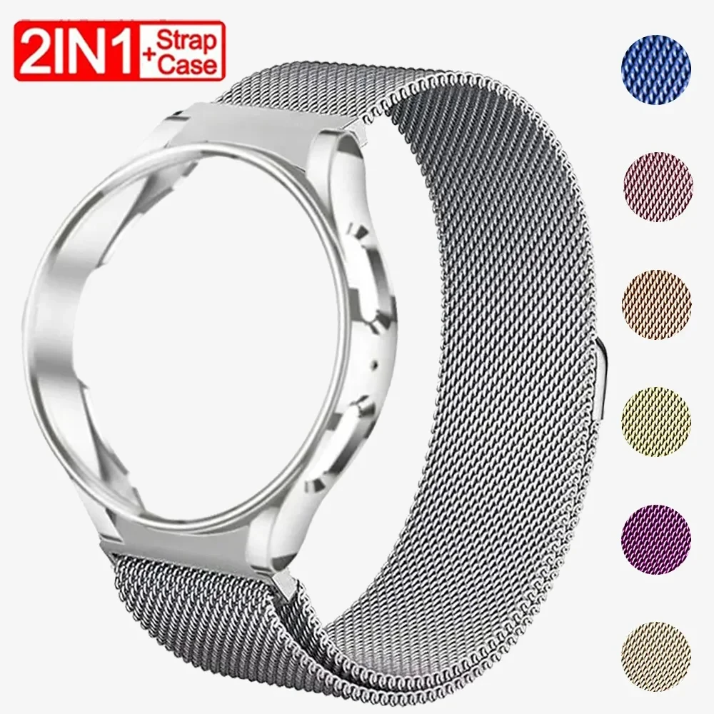 Casing + tali jam tangan Samsung Galaxy, gelang logam tanpa celah untuk Samsung Galaxy 6 5 4 4/6 Klasik 44mm 40 46 42mm Milan Band 5 Pro